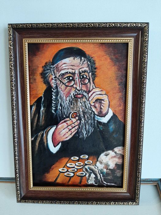 Картина "Еврей считает монеты", масло, холст, авторская работа