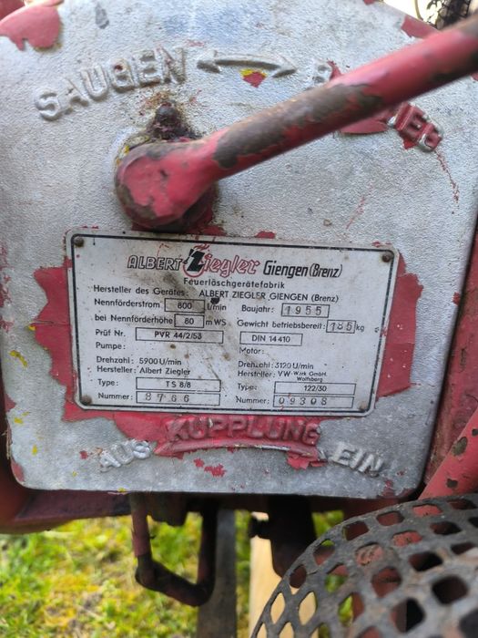 Motopompa strażacka Ziegler silnik vw Garbus