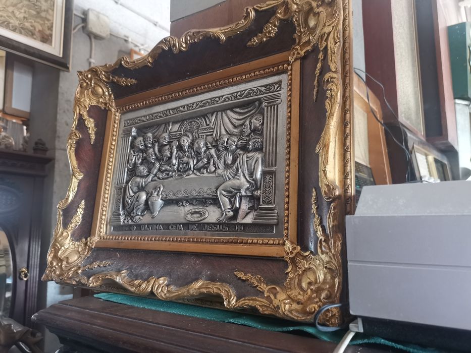 Quadro da última ceia de Cristo em estanho