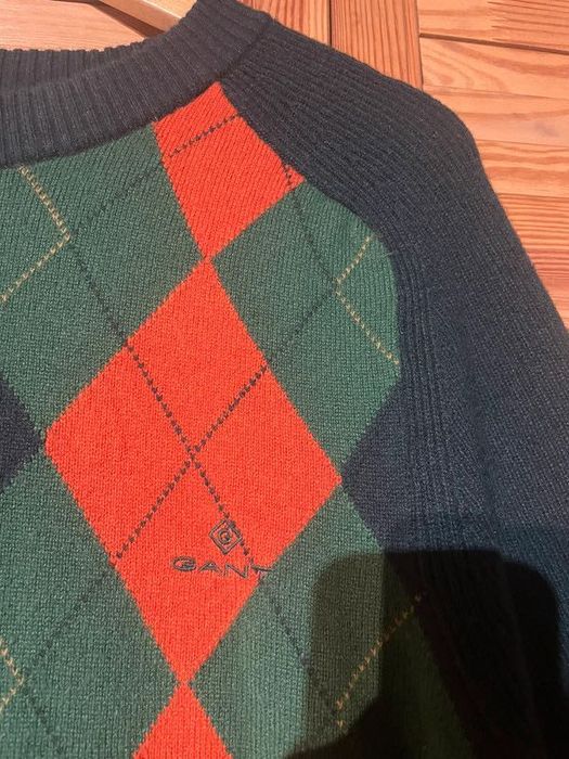 Sweter w romby Gant L wełna jagnięca kujonek wełniany wysoka jakość L