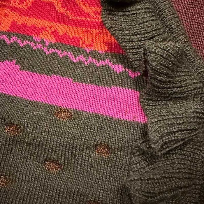 Vintage Sweter Y2K Z Falbankami Patterned Knit Sweater Trendy Japan