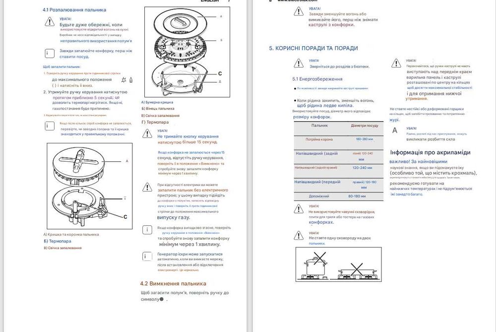 Варильна поверхня газова Electrolux EGW7353 NOK Manual Мade in Italy