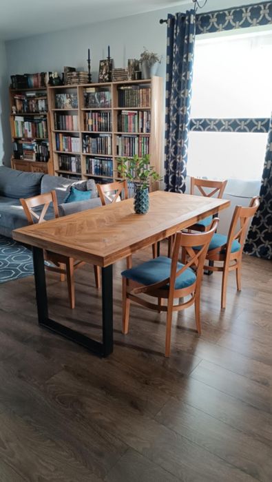 Solidny stół dębowy 180×80 cm – blat 6 cm, stalowe nogi, styl loft