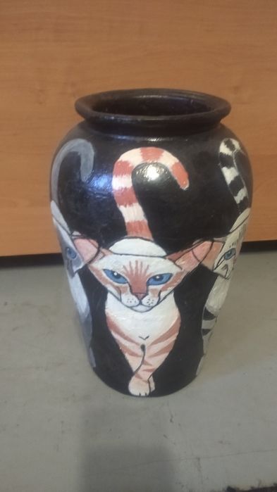 Напольная ваза Коты керамика ручная роспись
