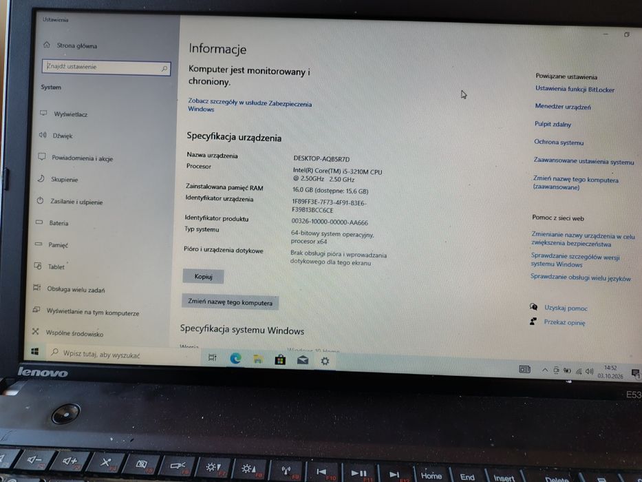 thinkpad E 530 egde   procesor i5 ram 16 giga. Bardzo szybko pracuje  Linux pl