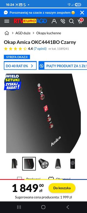 Okap kominowy AMICA nowy 600 zł taniej jak w sklepie