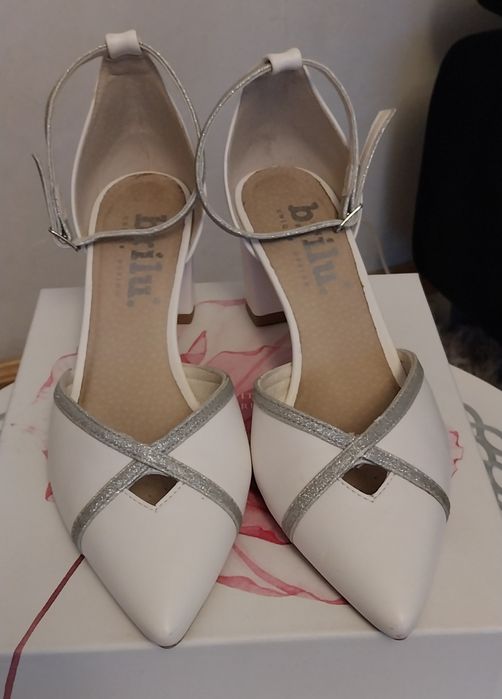 Buty ślubne biało-srebrne Brilu skóra  40