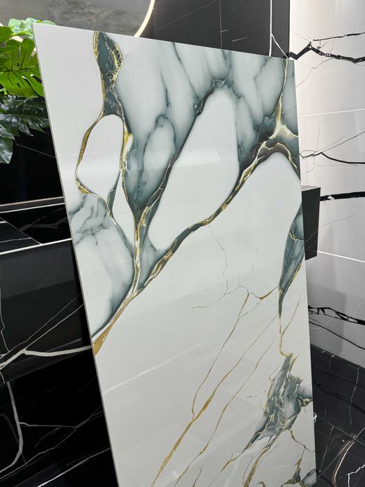 Gres polerowany 120x60 ZŁOTE REFLEKSY marmur Ice Blue WYSOKI POŁYSK