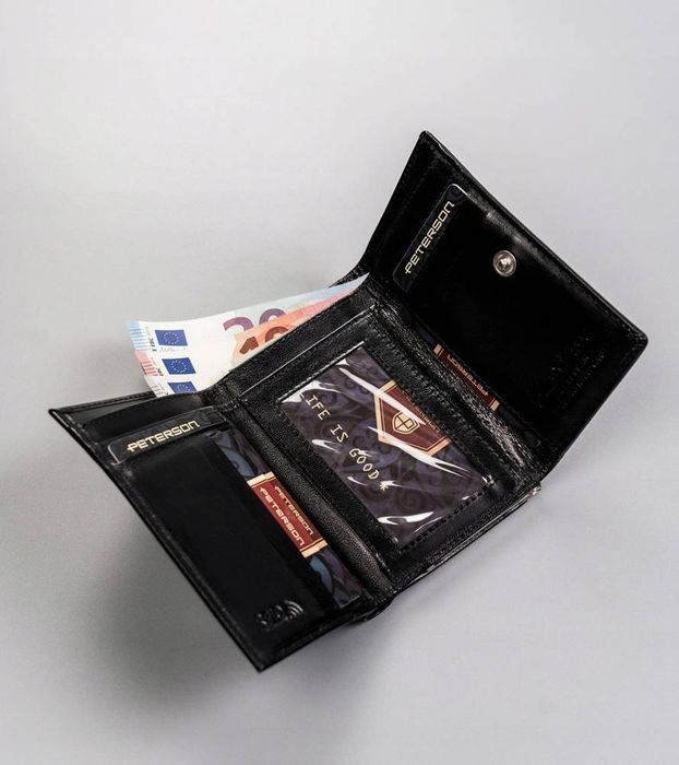 skórzany portfel damski na bigiel i zatrzask - peterson