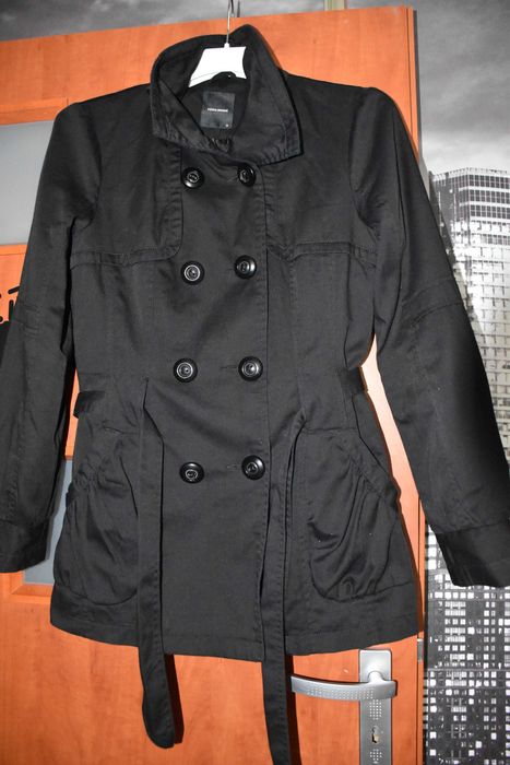 VERO MODA cienki bawełniany czarny płaszczyk,trencz roz M
