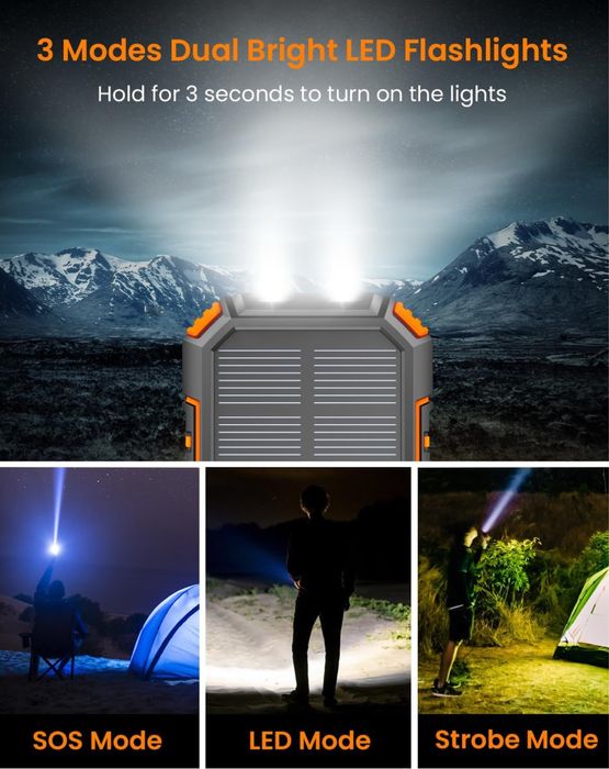 Solar Power Bank with Flashlight (27000mAh)64552205372417122