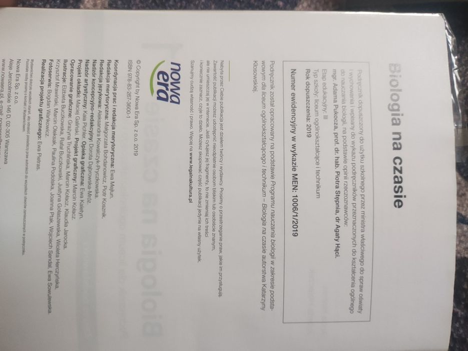 Podrecznik do biologii nowa era klasa 1 zakres podstawowy, używany