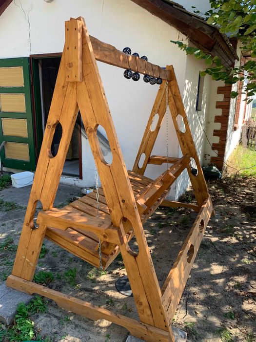 Huśtawka ogrodowa drewniana ręczna solidna robota  - nowa