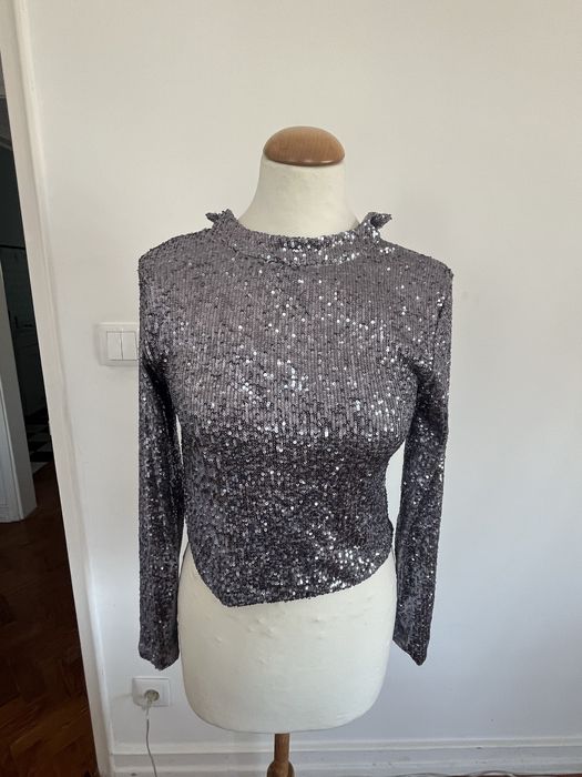 Top manga comprida lantejoulas Mango