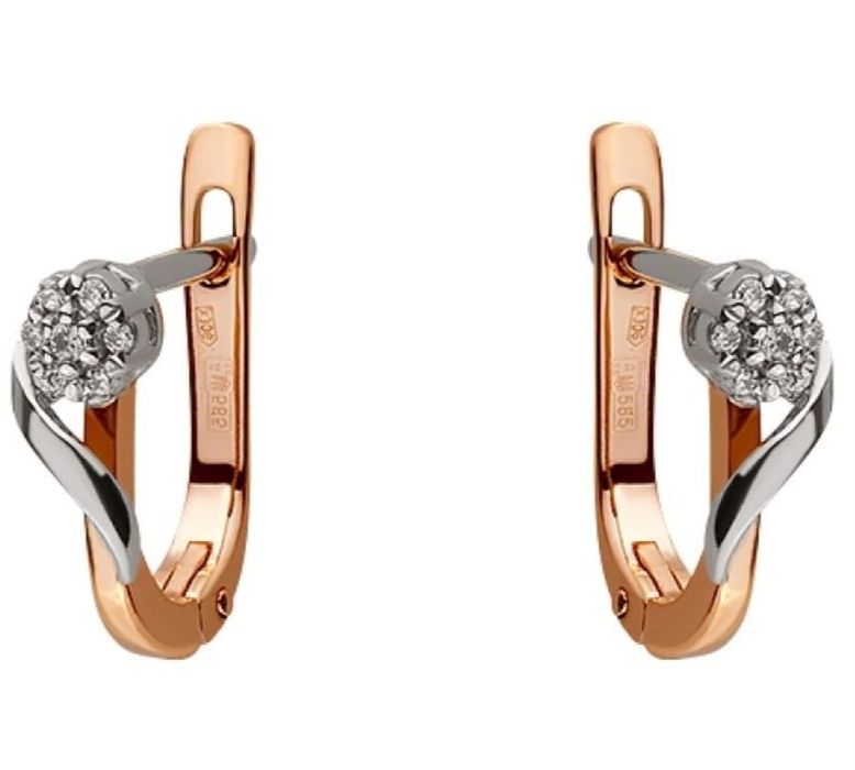 Золотые серьги новые с бриллиантами вес 2,43 грамма