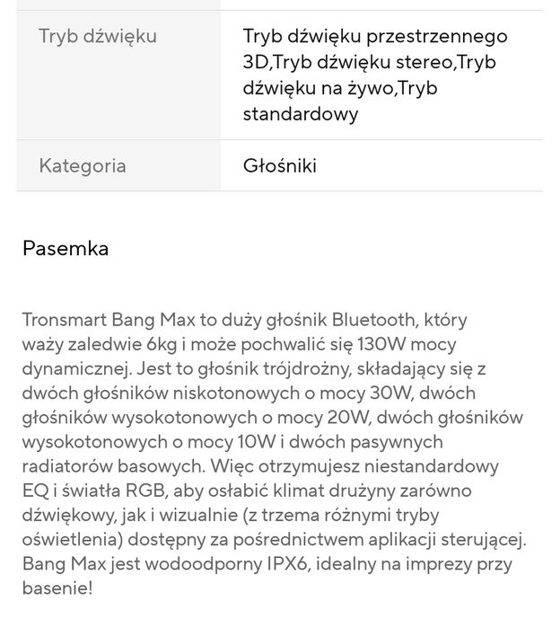 Głośnik blut TRONSMART BANK MAX 130W