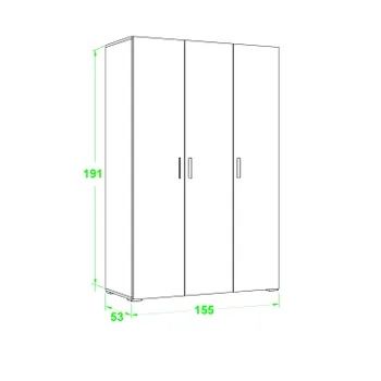 Roupeiro 3 portas de bater carvalho 155x53x191cm One