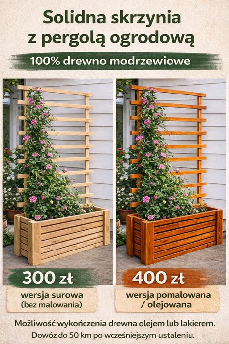 Solidna skrzynia z pergolą ogrodową 100% modrzew!