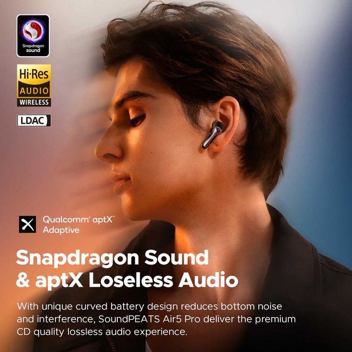 Навушники SoundPEATS Air5 Pro Qualcomm aptX Lossless LDAC Black/White
