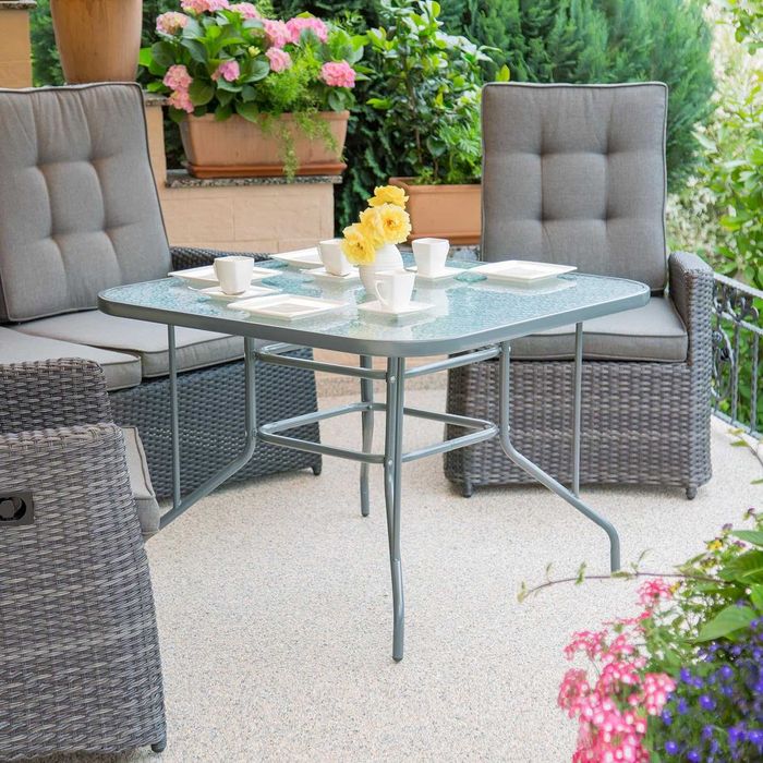 стіл столик Relaxdays STRUK Glass Patio Table, скляна стільниця 70x100