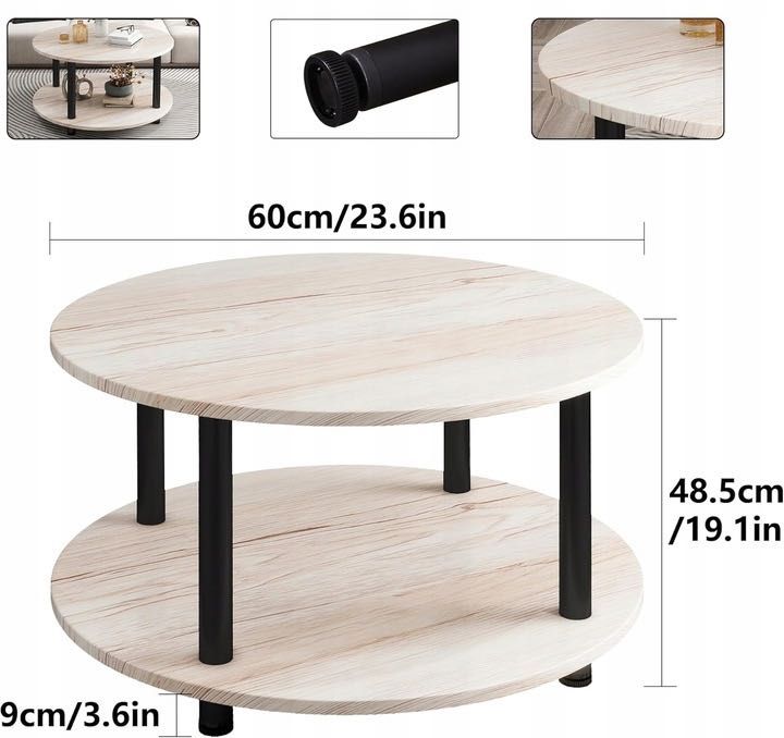 Okrągły stolik kawowy 2-poziomowy 60 cm VERFARM