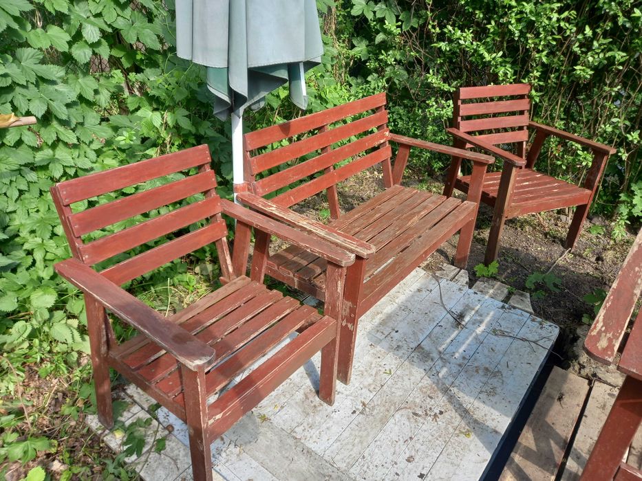 Meble ogrodowe Drewniane Parasol Zestaw Brąz Nysa