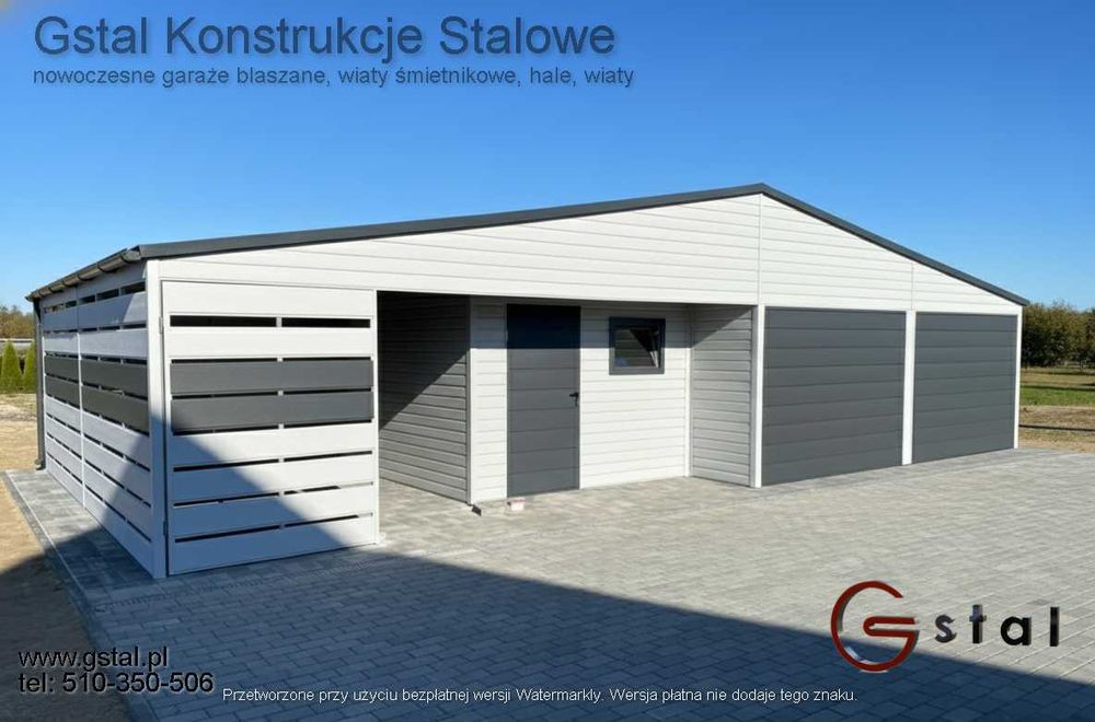 garaż blaszany 12x6 z wiatą i pomieszczeniem gospodarczym