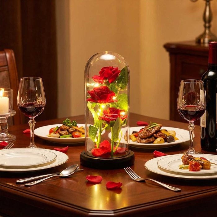 Prezent Na Walentynki Wieczna Róża 3 Róże Led + Baterie + Pudełko