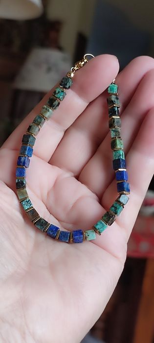Bransoletka z kamiennych kostek LapisLazuli, Turkusa Afrykańskiego, Hematytu