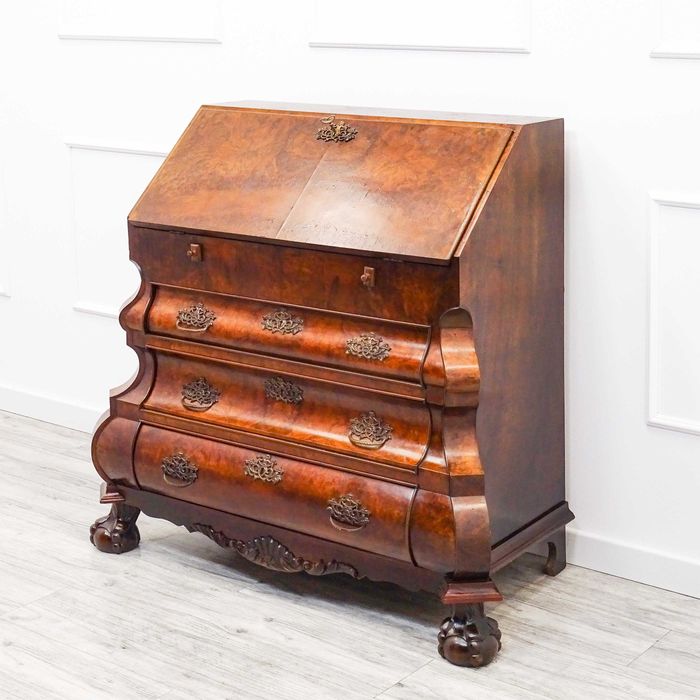 KOMODA na nóżkach stylowy NeoBarok SEKRETARZYK otwierany BLAT Orzech