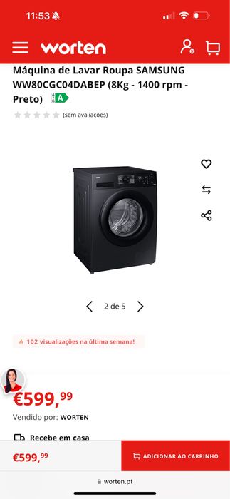 Máquina de Lavar Samsung Smart - NOVA (apenas 2 meses de uso)