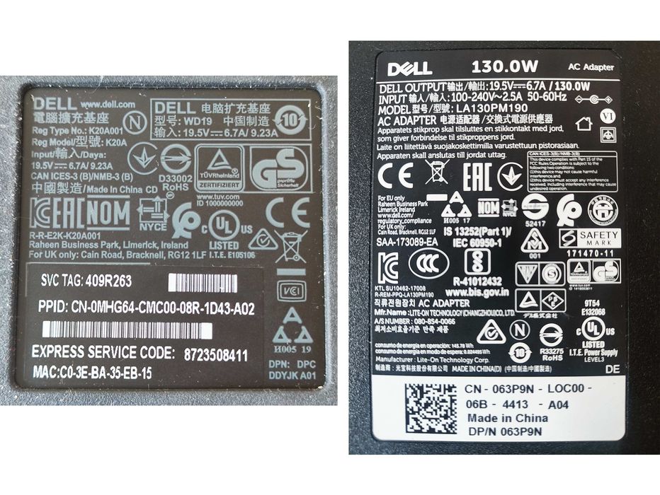 Док станція DELL WD19 K20A001 + блок живлення 130 W - 24 шт, є ГУРТ