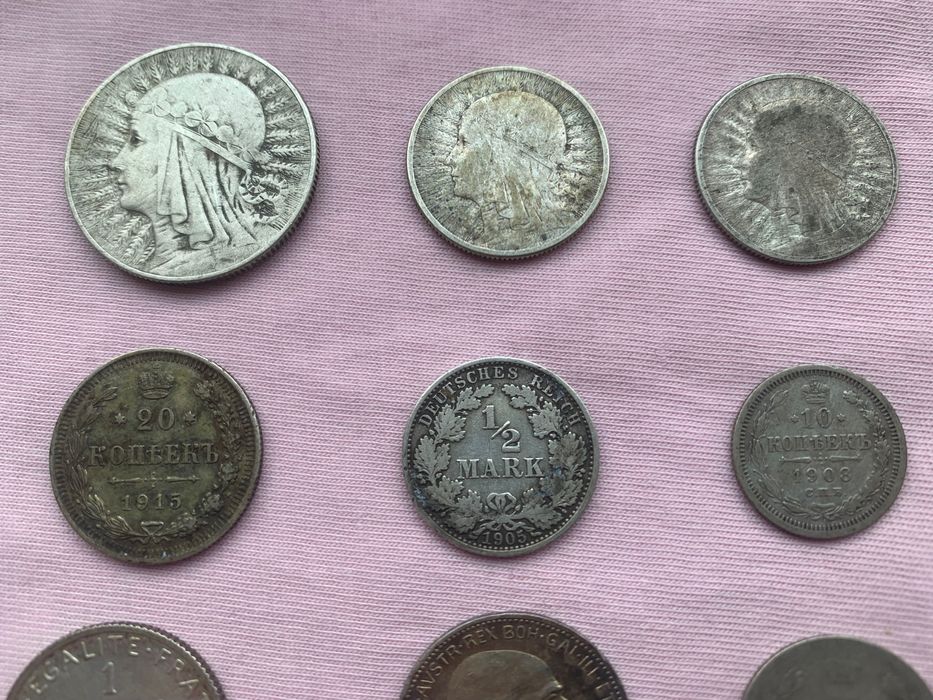 Monery 5 zł 1933 rok głowa kobiety 1/2 Mark 15 kopiejki  20 monet