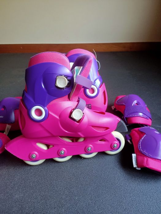 Patins em linha para criança, menina, com kit de proteção
