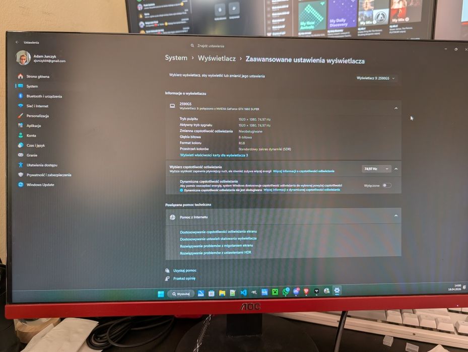 Monitor AOC G52590VXQ, 1920x1080 (FullHD), 16:9, 24 cale