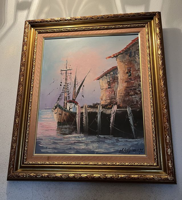 Quadro antigo com moldura em talha dourada