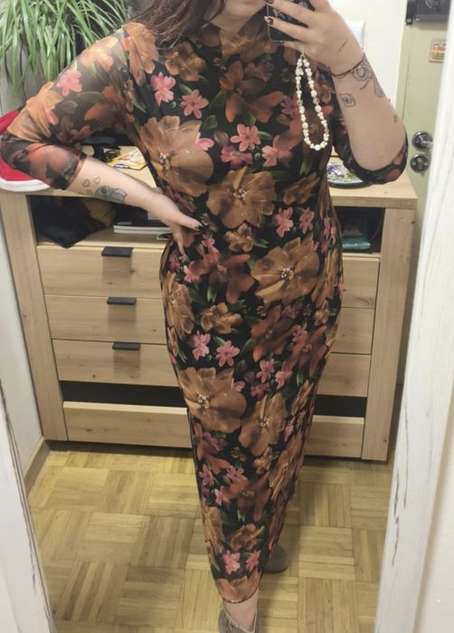Nowa sukienka długa w kwiaty z siateczki roz Xl-3xl