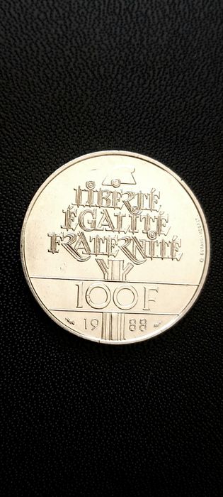 Срібна монета 100 франків 1988р
