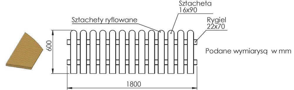 Płot sztachetowy ryflowany BJO 60x180