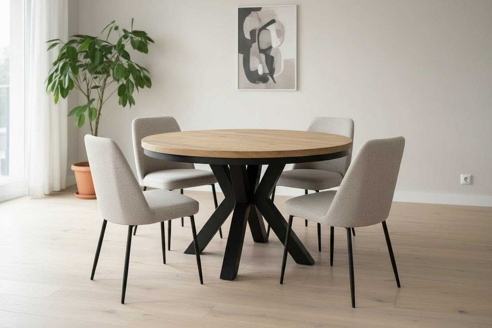 stół okrągły rozkładany pająk LOFT 120/220  z maskownicą nogi metal