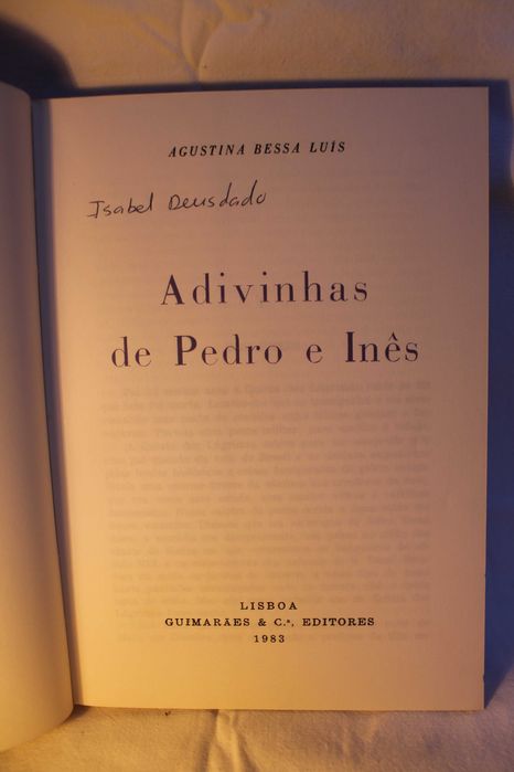 1ª edição de "Adivinhas de Pedro e Inês" (1983), de Agustina Bessa-Luís