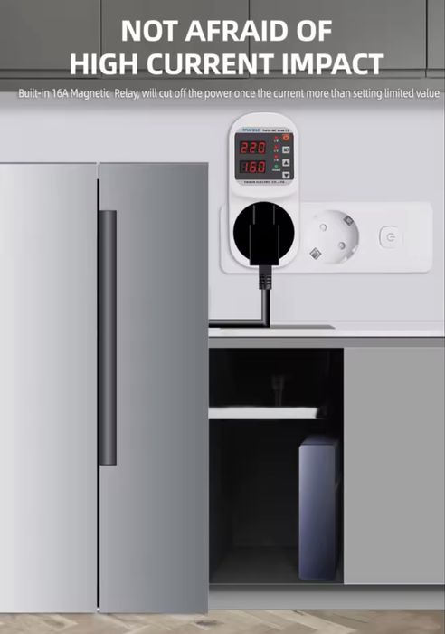 ‼️Реле напруги в розетку з дисплеєм Taxnele 220В 16А‼️