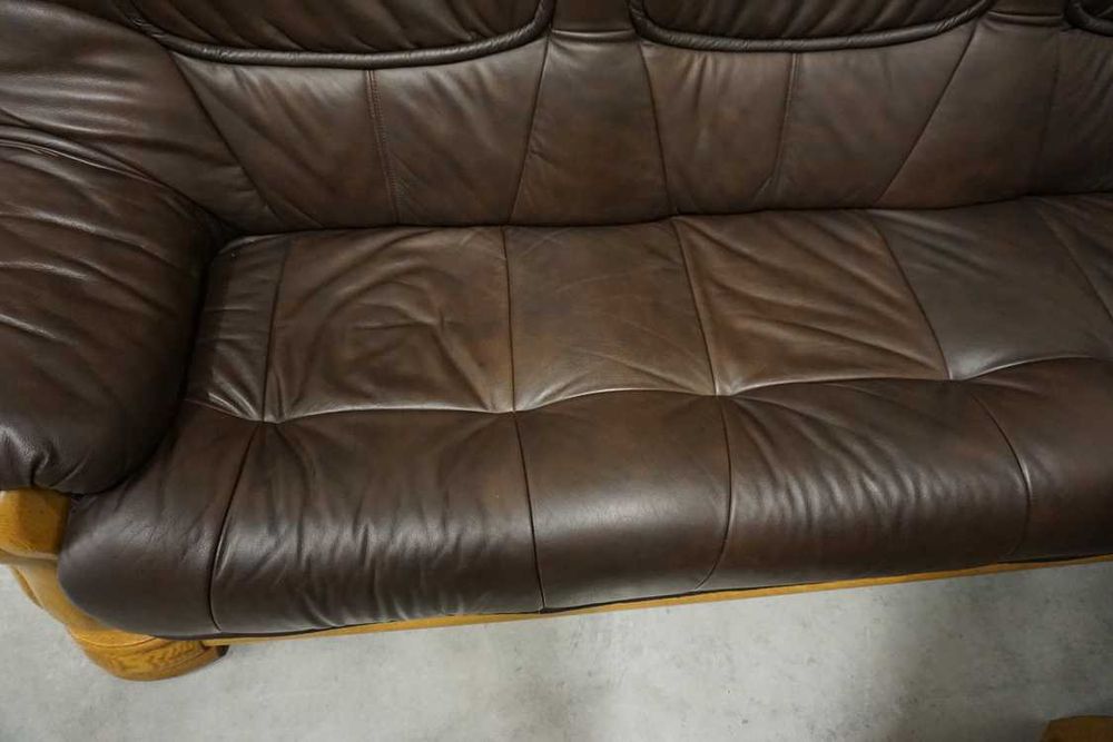 Zestaw na Stelażu Dębowym Skóra Brązowa Naturalna 3+2+1 (w-1118)