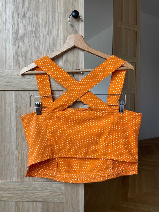Pomarańczowa bluzka, top w kropki, gorset, pin up, rozmiar M