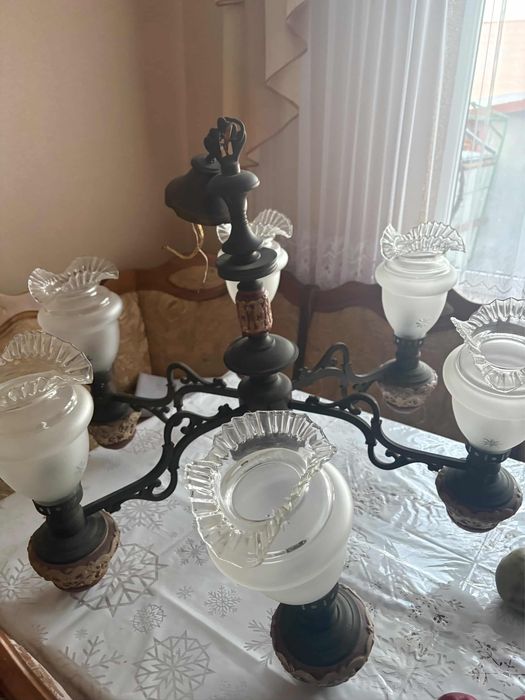 Класична італійська люстра на 6 плафонів, масивна, скло + метал