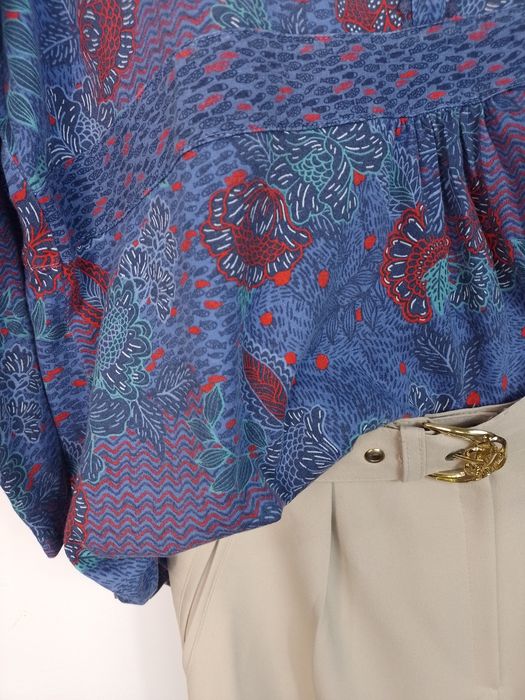 Bawełniana  bluzka r. L XL oversize niebieska we wzory kwiatowe boh
