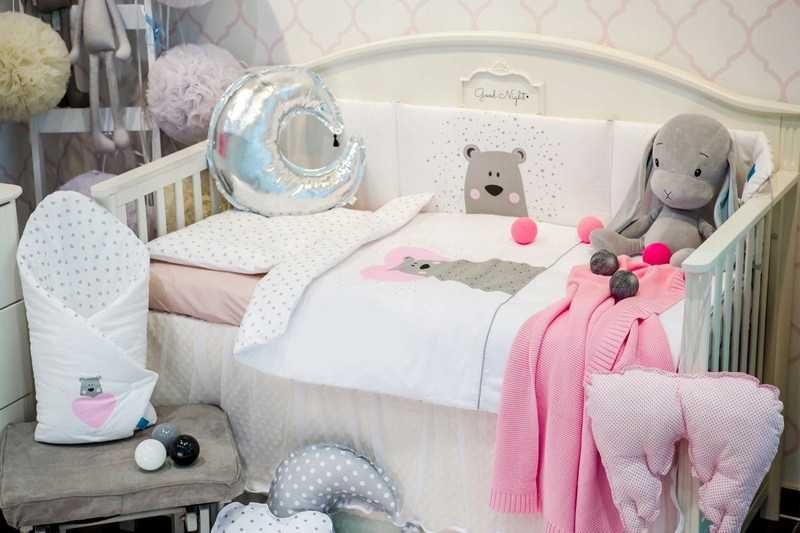 WYPRZEDAŻ% Pościel niemowlęca Belisima 120x90 MIŚ Różowy +Baldachim