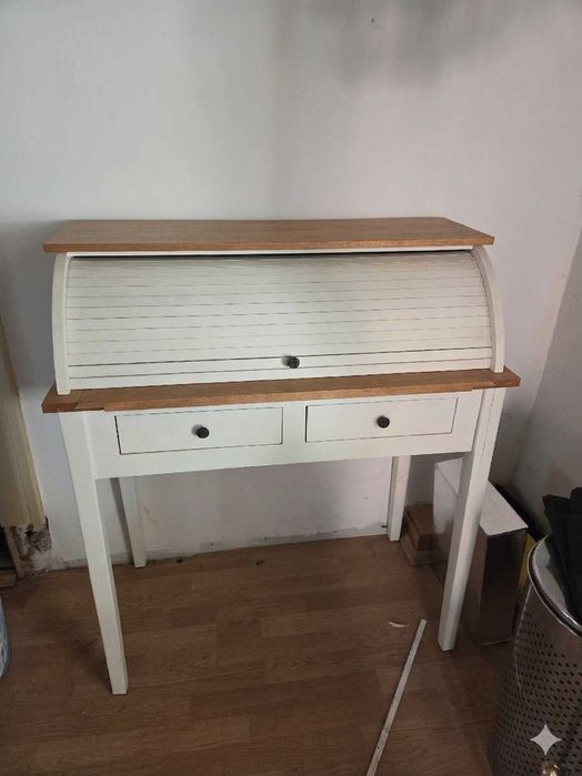Stylowy sekretarzyk z roletą | Biurko vintage białe drewno PRL