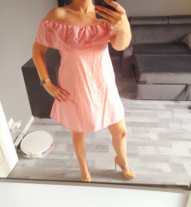 Bawełniana hiszpanka odkryte ramiona plecy sexy Pudrowa pudrowa