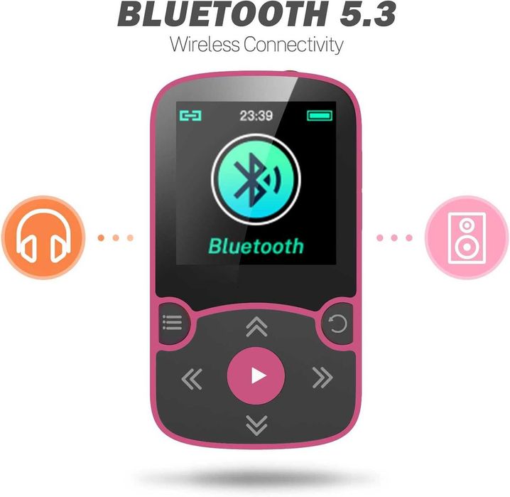 AGPTEK Odtwarzacz MP3 64GB Bluetooth 5.3 Sport Magenta